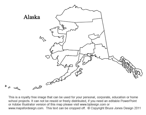 Alaska US State County Map, blank, printable, royalty free, jpg format. Click right to download.