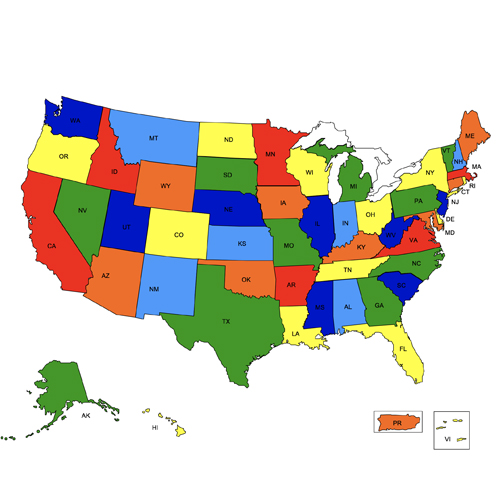 USA, United States with individual States, 2 letter state names, editable PowerPoint and Adobe Illustrator Clip Art Map