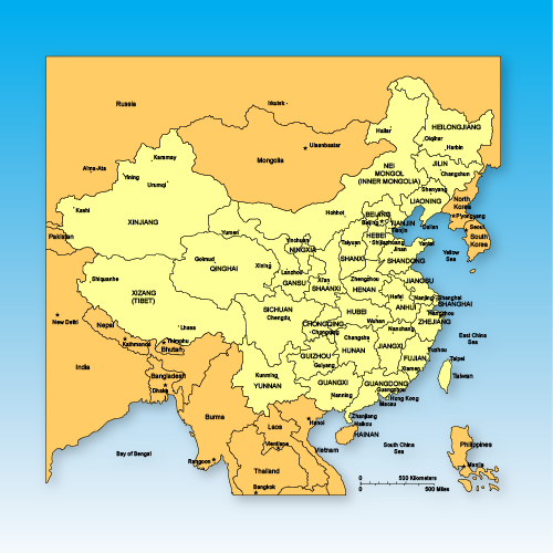 Far East and China country maps. individual countries, names, cities, capitals. surrounding countries. jpg